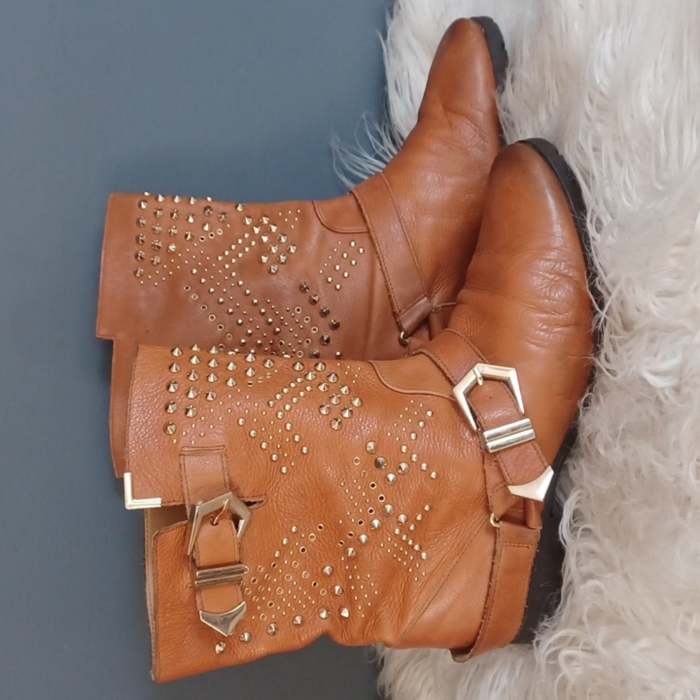 Vintage Zara Woman Leather Boots With Gold Studs